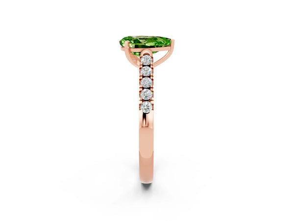 Rose gold Pear Cut Peridot Pavé Band Solitaire Ring with Prong Setting