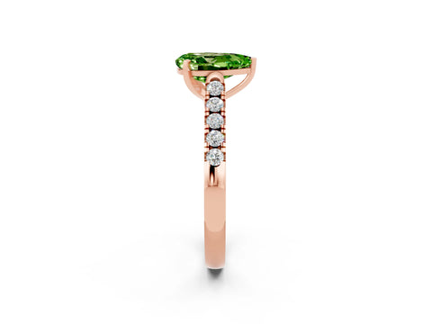 Rose gold {shape_name} Peridot Solitaire Ring with Pavé Band and Four-Prong Setting_2
