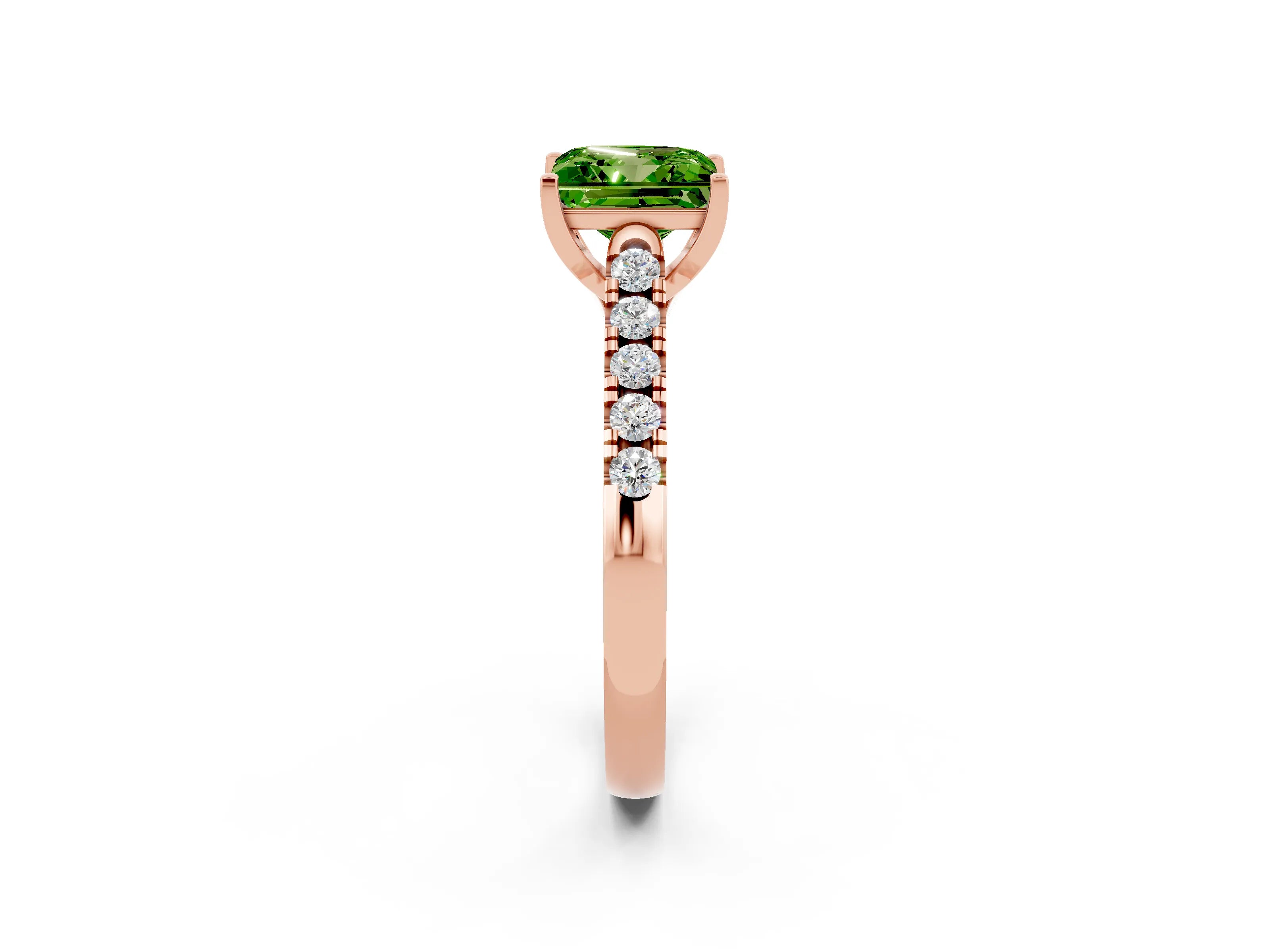 Rose gold {shape_name} Peridot Solitaire Ring with Pavé Band and Four-Prong Setting_2