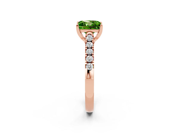Rose gold Princess Cut Peridot Pavé Band Solitaire Ring with Prong Setting