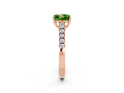 Rose gold {shape_name} Peridot Solitaire Ring with Pavé Band and Four-Prong Setting_2