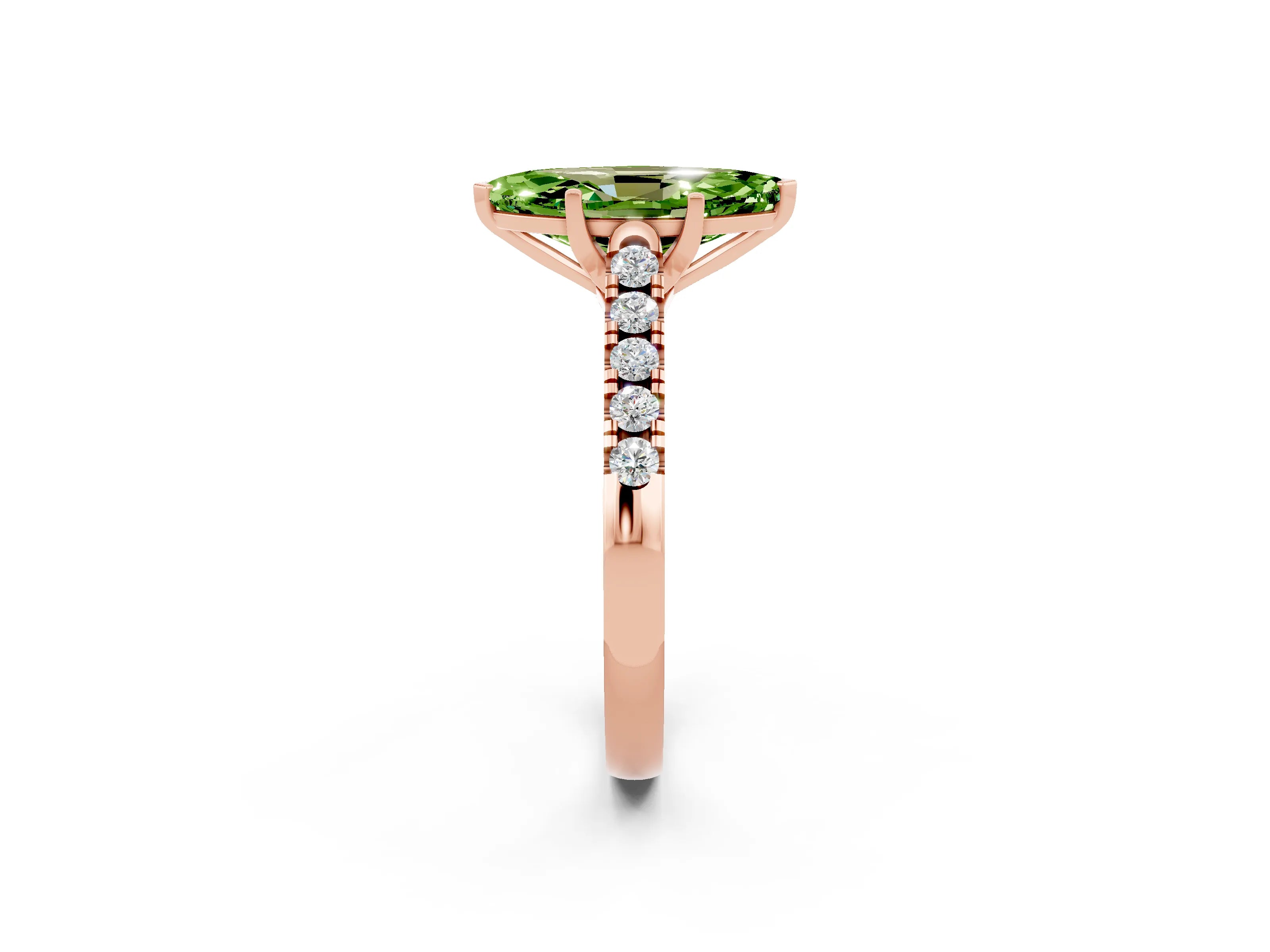 Rose gold {shape_name} Peridot Solitaire Ring with Pavé Band and Four-Prong Setting_2