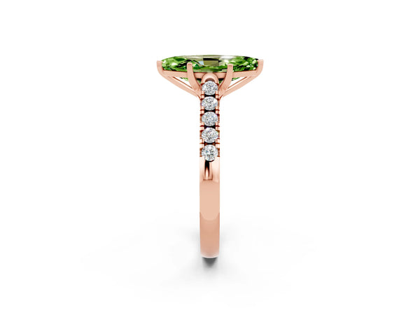 Rose gold Marquise Cut Peridot Pavé Band Solitaire Ring with Prong Setting