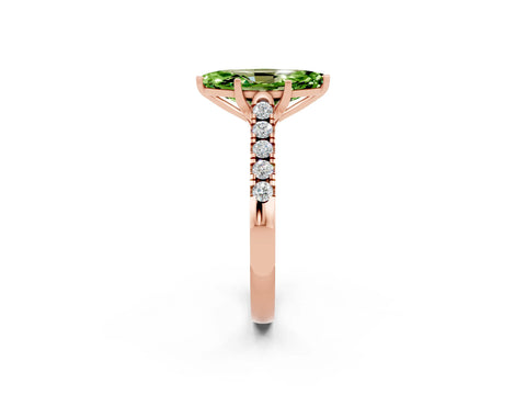 Rose gold {shape_name} Peridot Solitaire Ring with Pavé Band and Four-Prong Setting_2