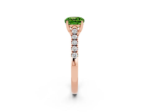 Rose gold {shape_name} Peridot Solitaire Ring with Pavé Band and Four-Prong Setting_2
