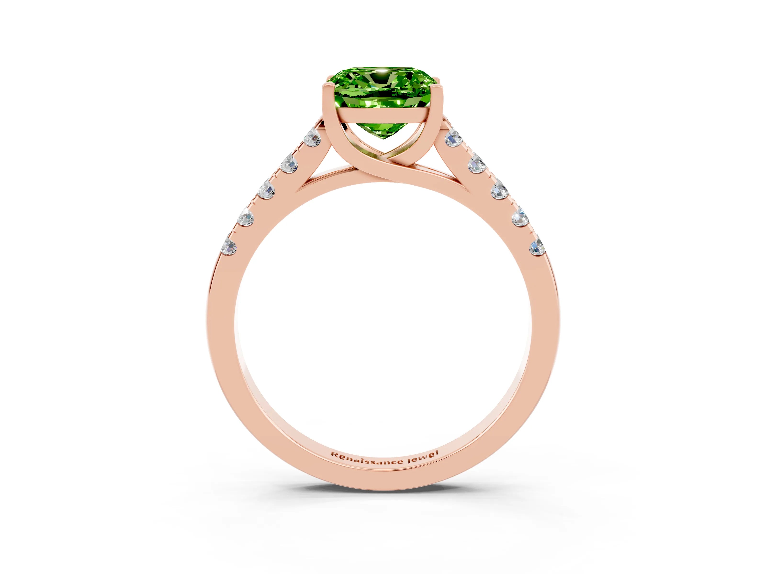 Rose gold {shape_name} Peridot Solitaire Ring with Pavé Band and Four-Prong Setting_3