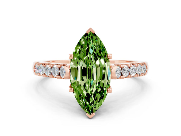 Rose gold Marquise Cut Peridot Pavé Band Solitaire Ring with Prong Setting