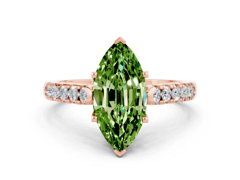 Rose gold {shape_name} Peridot Solitaire Ring with Pavé Band and Four-Prong Setting