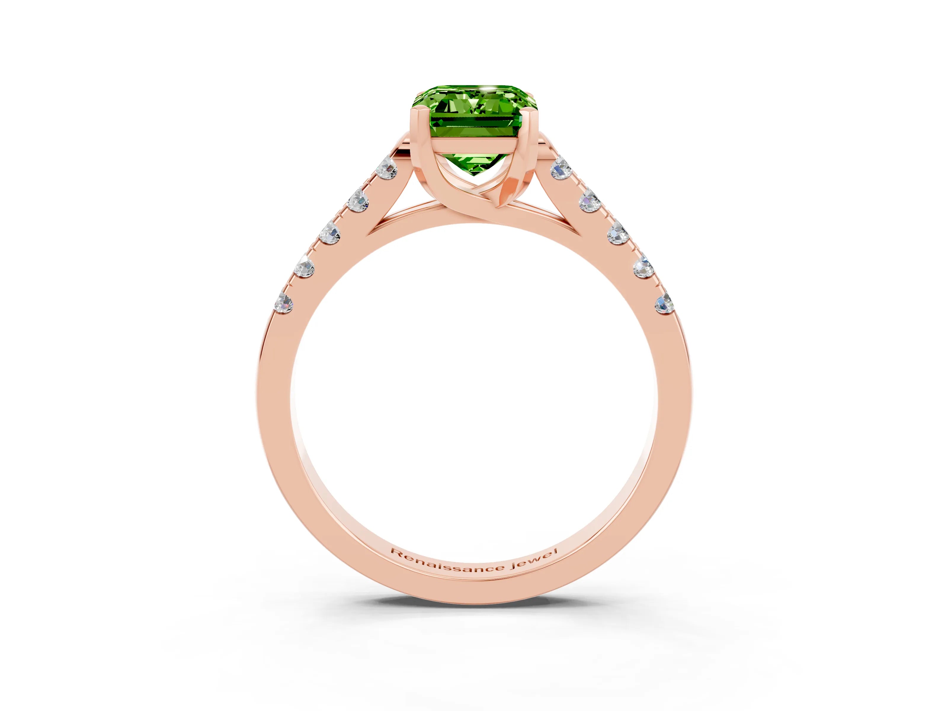 Rose gold {shape_name} Peridot Solitaire Ring with Pavé Band and Four-Prong Setting_3