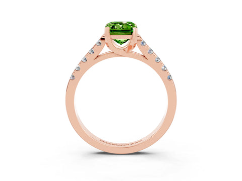 Rose gold {shape_name} Peridot Solitaire Ring with Pavé Band and Four-Prong Setting_3