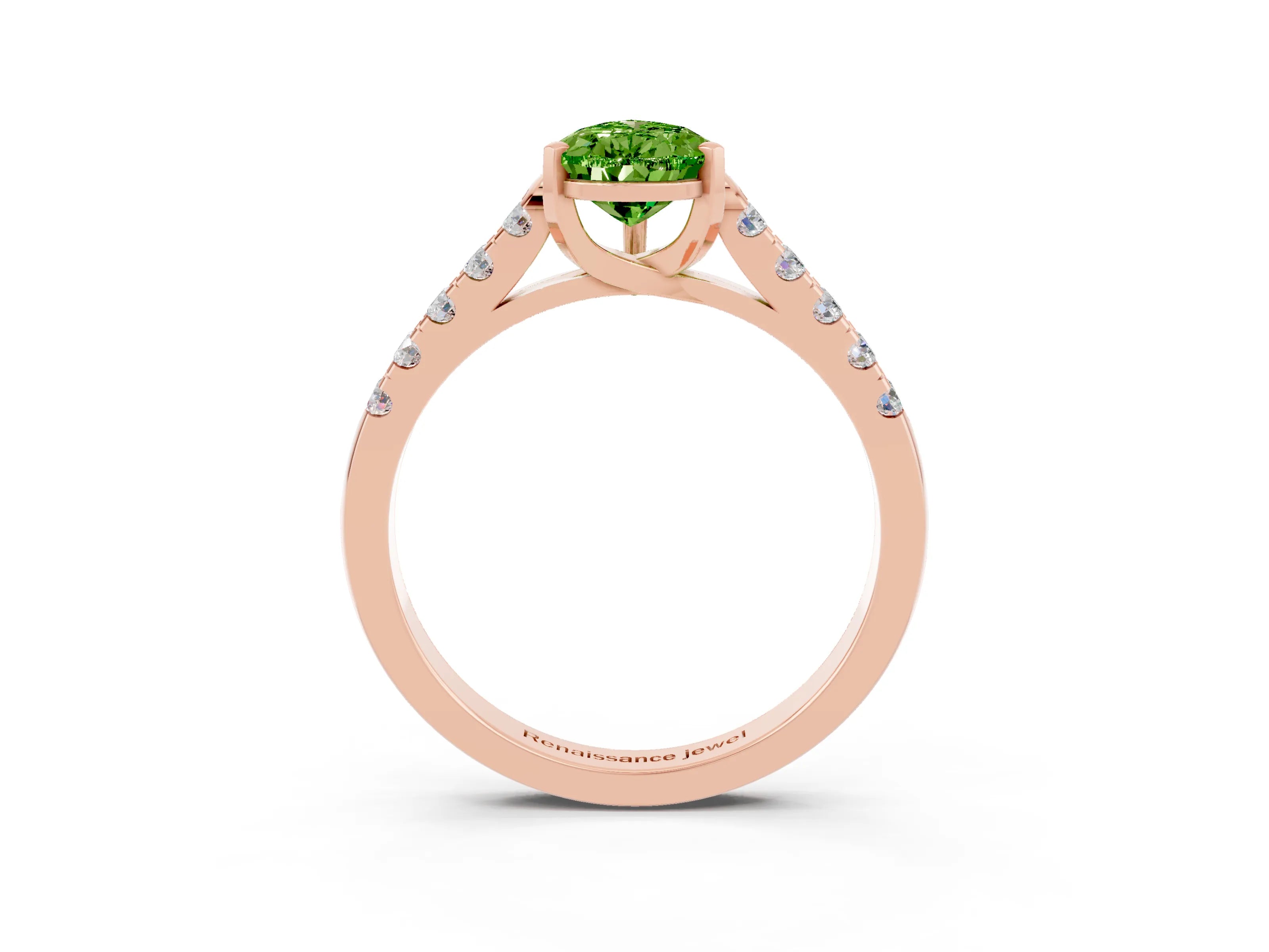 Rose gold {shape_name} Peridot Solitaire Ring with Pavé Band and Four-Prong Setting_3