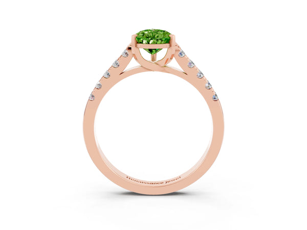 Rose gold Pear Cut Peridot Pavé Band Solitaire Ring with Prong Setting
