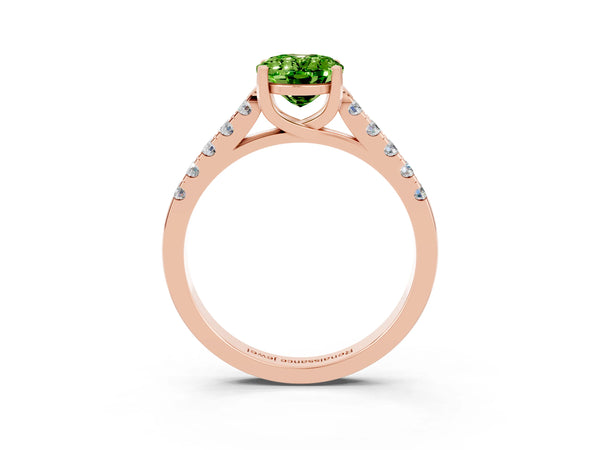 Rose gold Oval Cut Peridot Pavé Band Solitaire Ring with Prong Setting