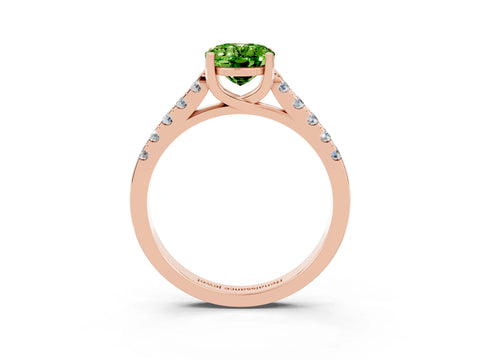 Rose gold {shape_name} Peridot Solitaire Ring with Pavé Band and Four-Prong Setting_3