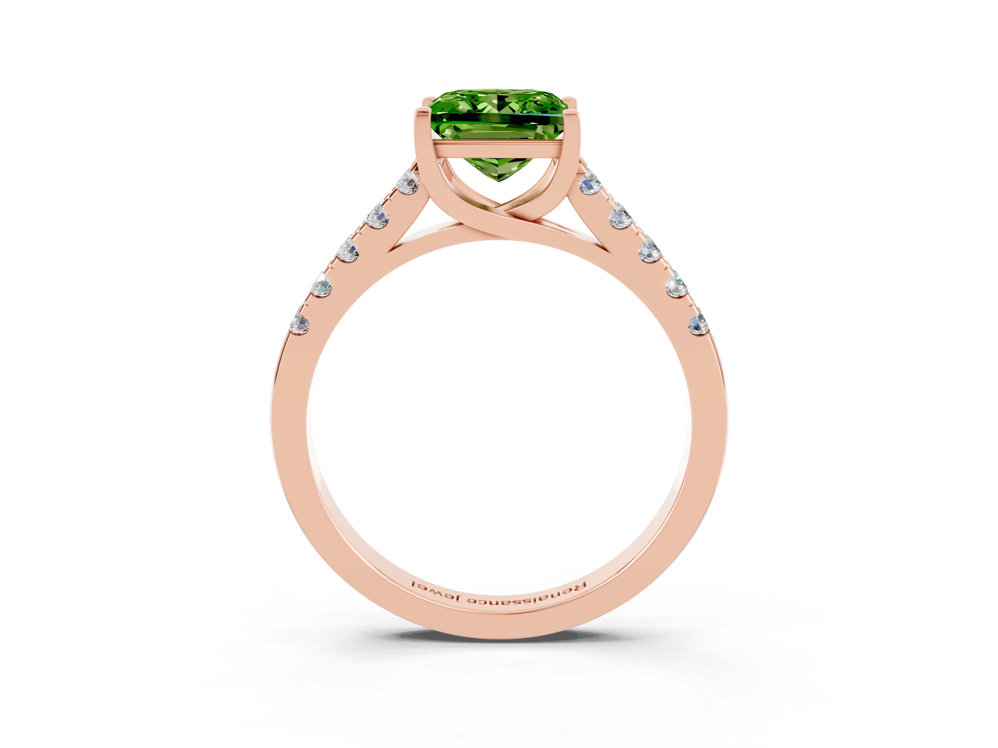 Rose gold {shape_name} Peridot Solitaire Ring with Pavé Band and Four-Prong Setting_3