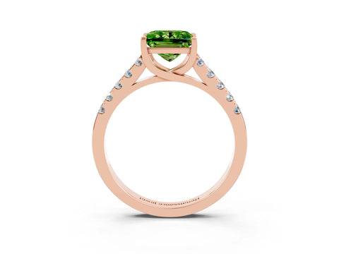 Rose gold {shape_name} Peridot Solitaire Ring with Pavé Band and Four-Prong Setting_3