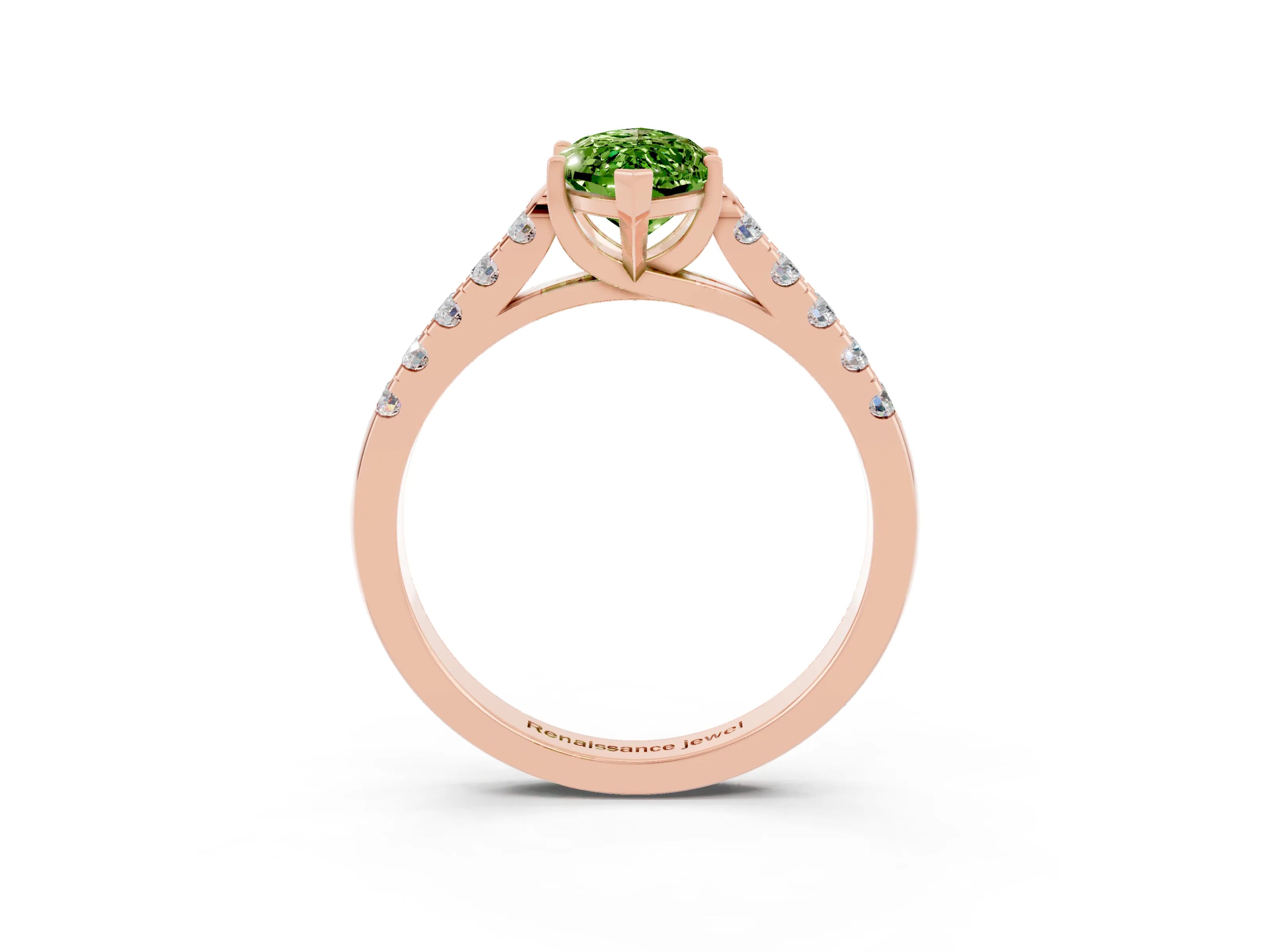 Rose gold {shape_name} Peridot Solitaire Ring with Pavé Band and Four-Prong Setting_3