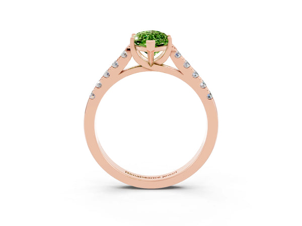 Rose gold Marquise Cut Peridot Pavé Band Solitaire Ring with Prong Setting