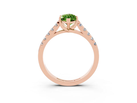Rose gold {shape_name} Peridot Solitaire Ring with Pavé Band and Four-Prong Setting_3