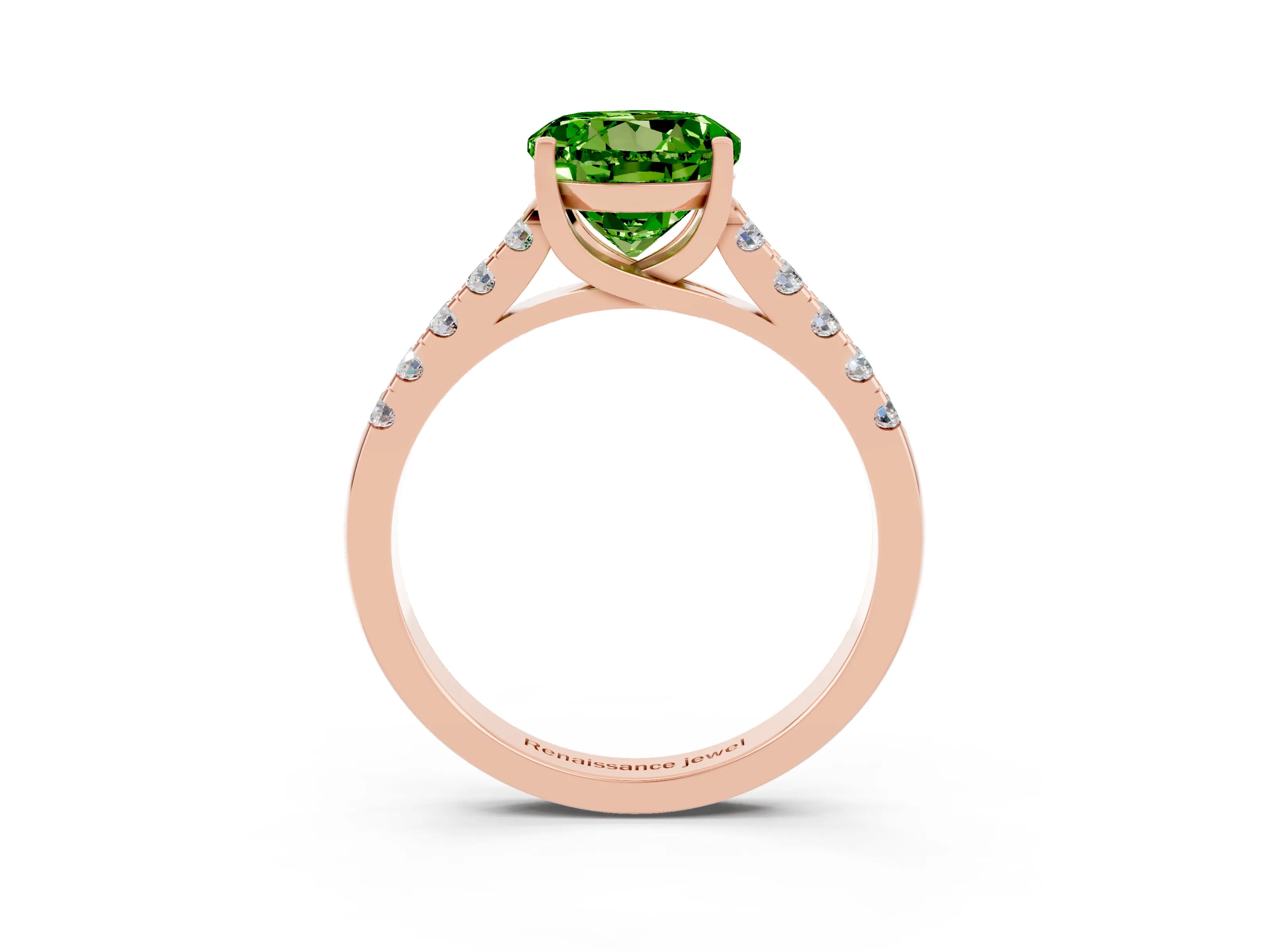 Rose gold {shape_name} Peridot Solitaire Ring with Pavé Band and Four-Prong Setting_3