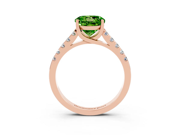 Rose gold Round Cut Peridot Pavé Band Solitaire Ring with Prong Setting