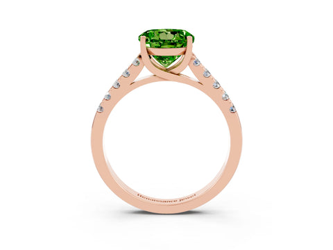Rose gold {shape_name} Peridot Solitaire Ring with Pavé Band and Four-Prong Setting_3