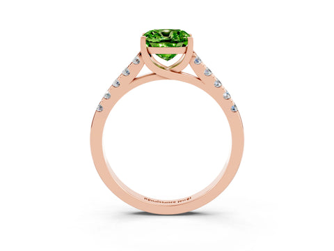 Rose gold {shape_name} Peridot Solitaire Ring with Pavé Band and Four-Prong Setting_3