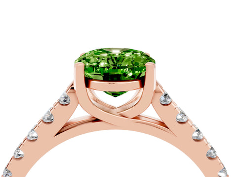 Rose gold {shape_name} Peridot Solitaire Ring with Pavé Band and Four-Prong Setting_4