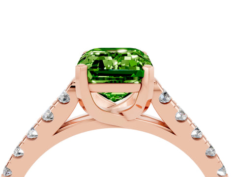 Rose gold {shape_name} Peridot Solitaire Ring with Pavé Band and Four-Prong Setting_4
