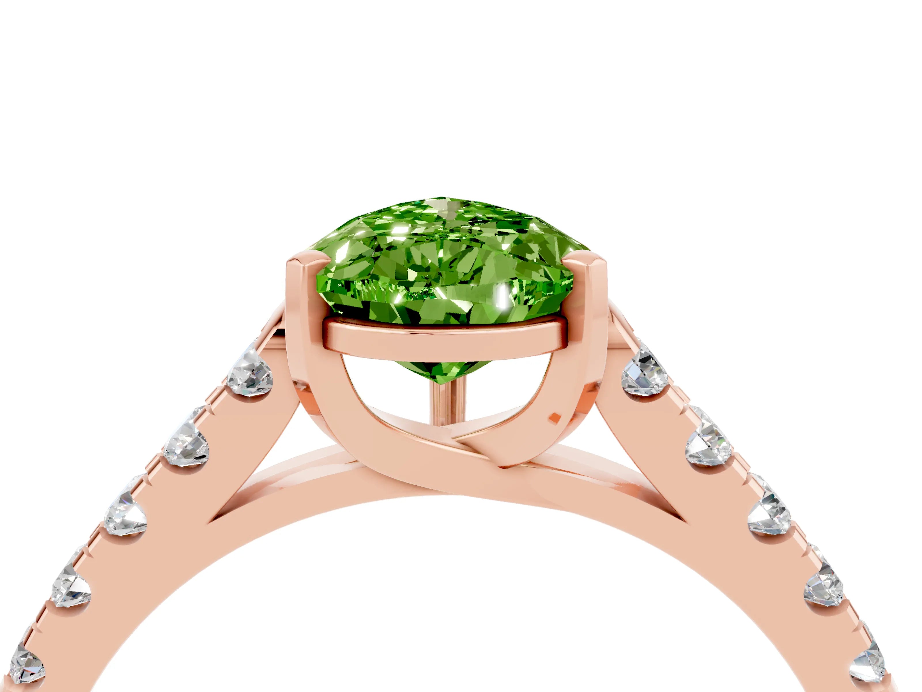 Rose gold {shape_name} Peridot Solitaire Ring with Pavé Band and Four-Prong Setting_4