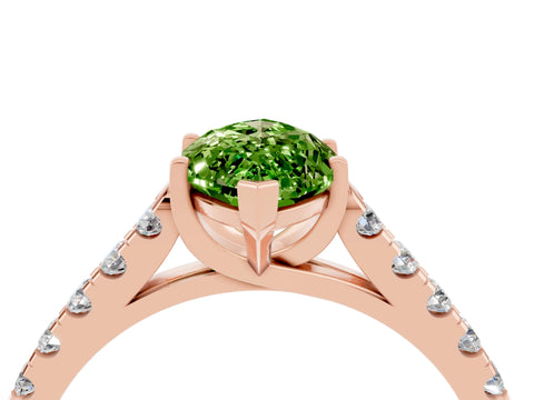 Rose gold {shape_name} Peridot Solitaire Ring with Pavé Band and Four-Prong Setting_4