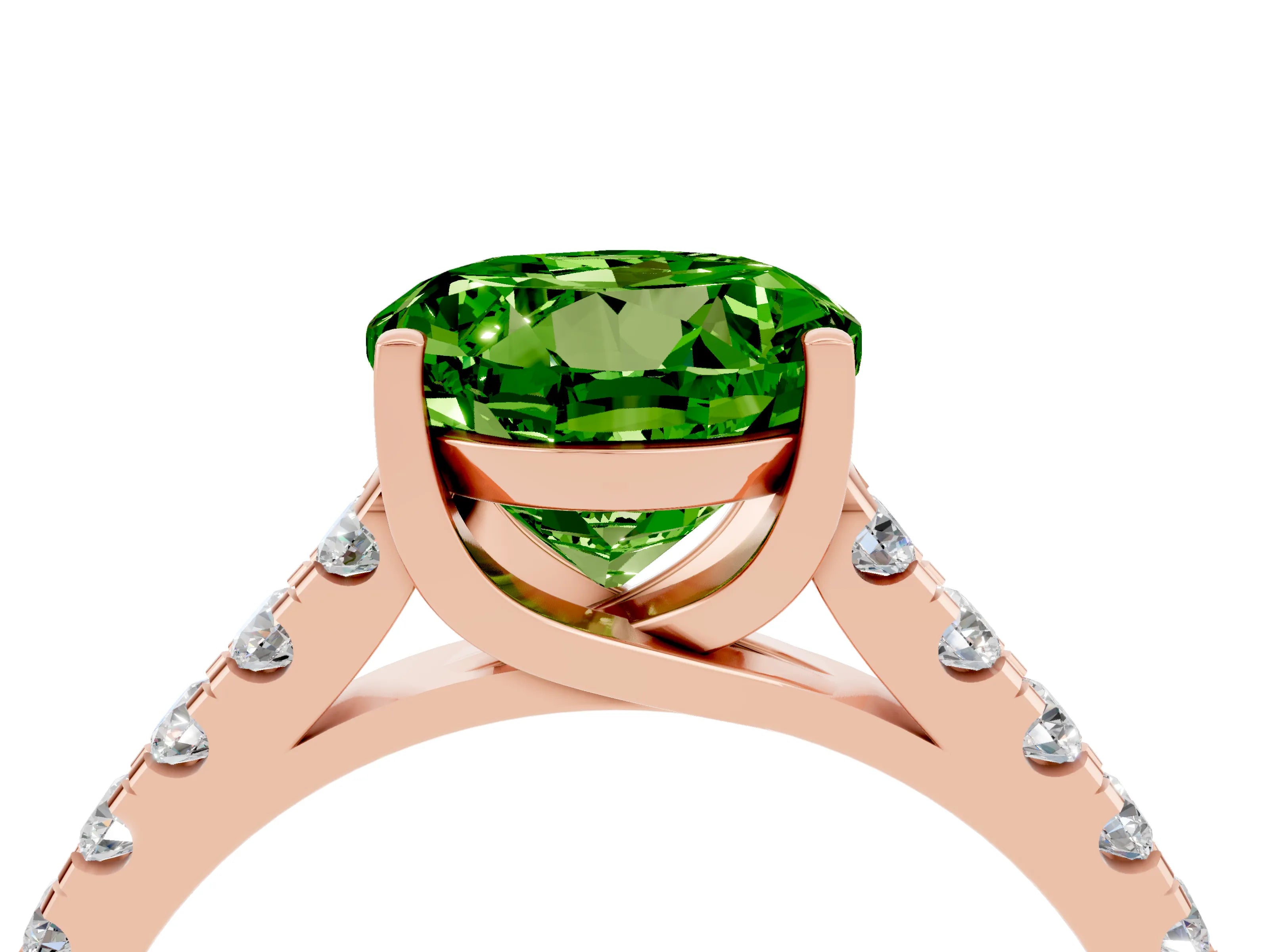 Rose gold {shape_name} Peridot Solitaire Ring with Pavé Band and Four-Prong Setting_4