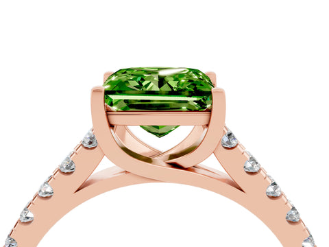 Rose gold {shape_name} Peridot Solitaire Ring with Pavé Band and Four-Prong Setting_4