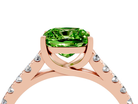Rose gold {shape_name} Peridot Solitaire Ring with Pavé Band and Four-Prong Setting_4