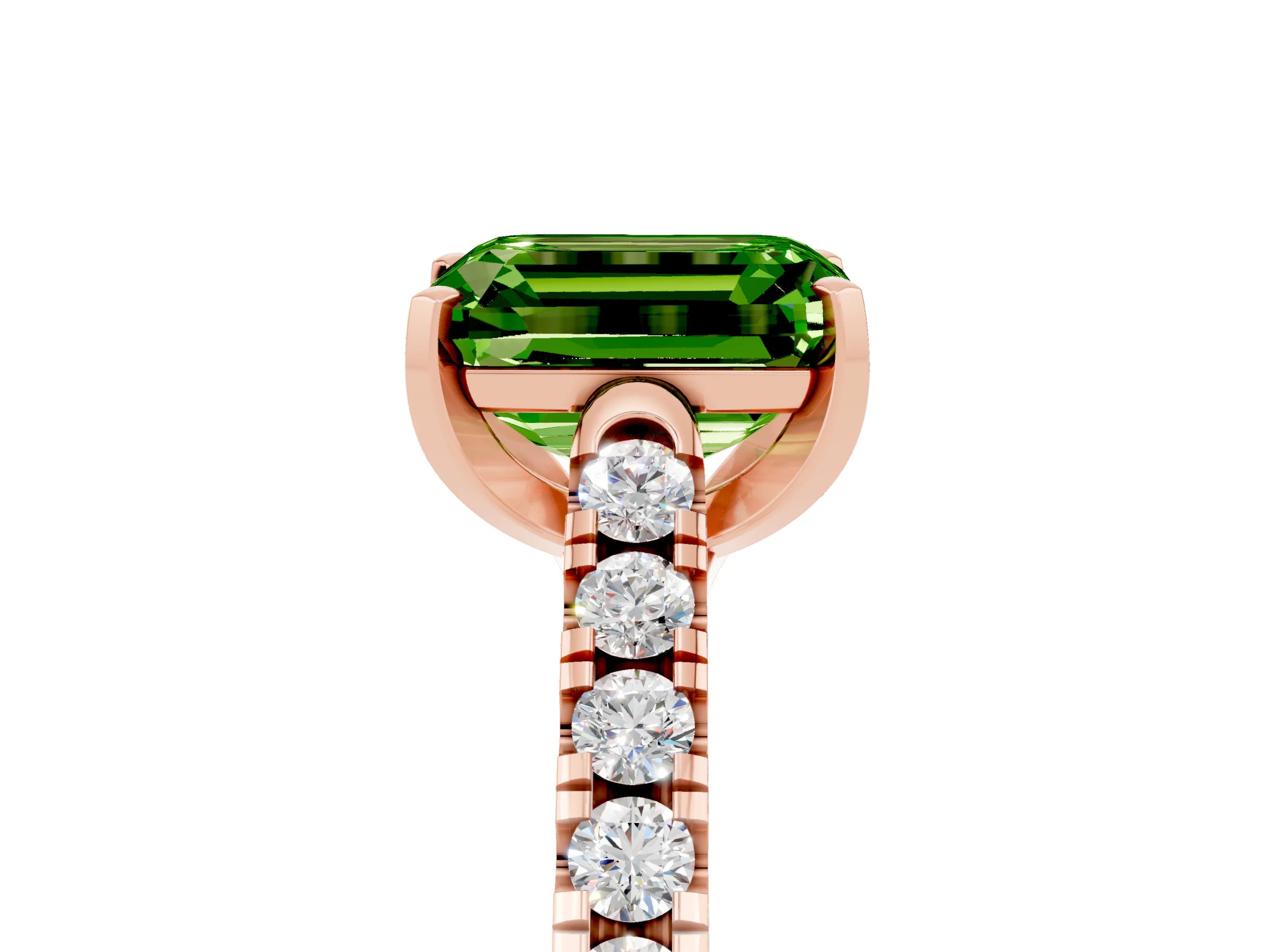 Rose gold {shape_name} Peridot Solitaire Ring with Pavé Band and Four-Prong Setting_5