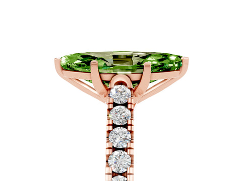Rose gold {shape_name} Peridot Solitaire Ring with Pavé Band and Four-Prong Setting_5