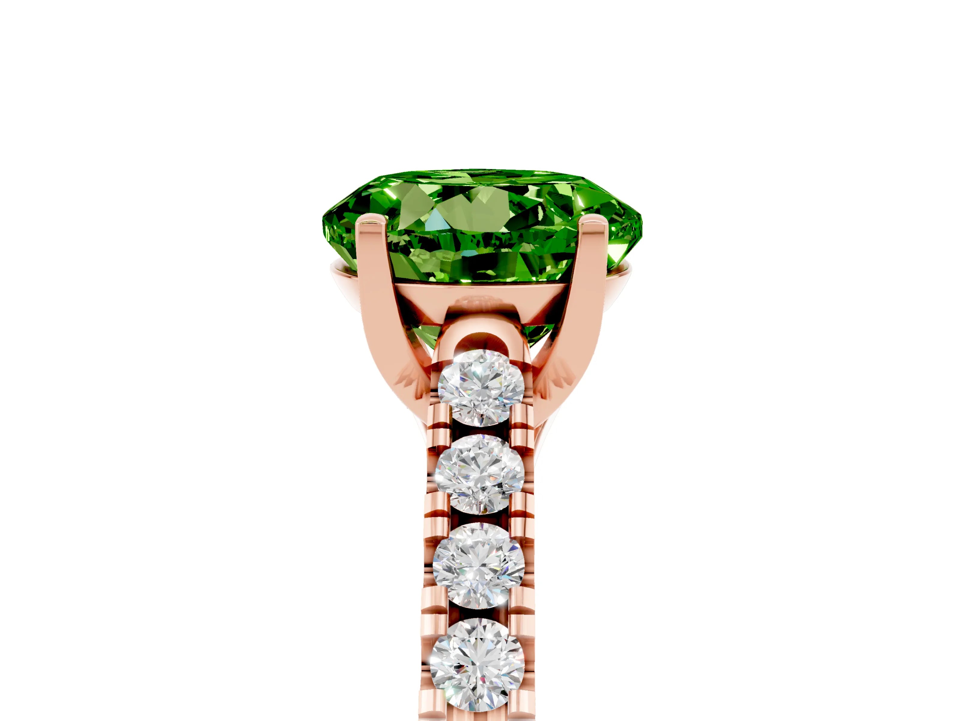 Rose gold {shape_name} Peridot Solitaire Ring with Pavé Band and Four-Prong Setting_5