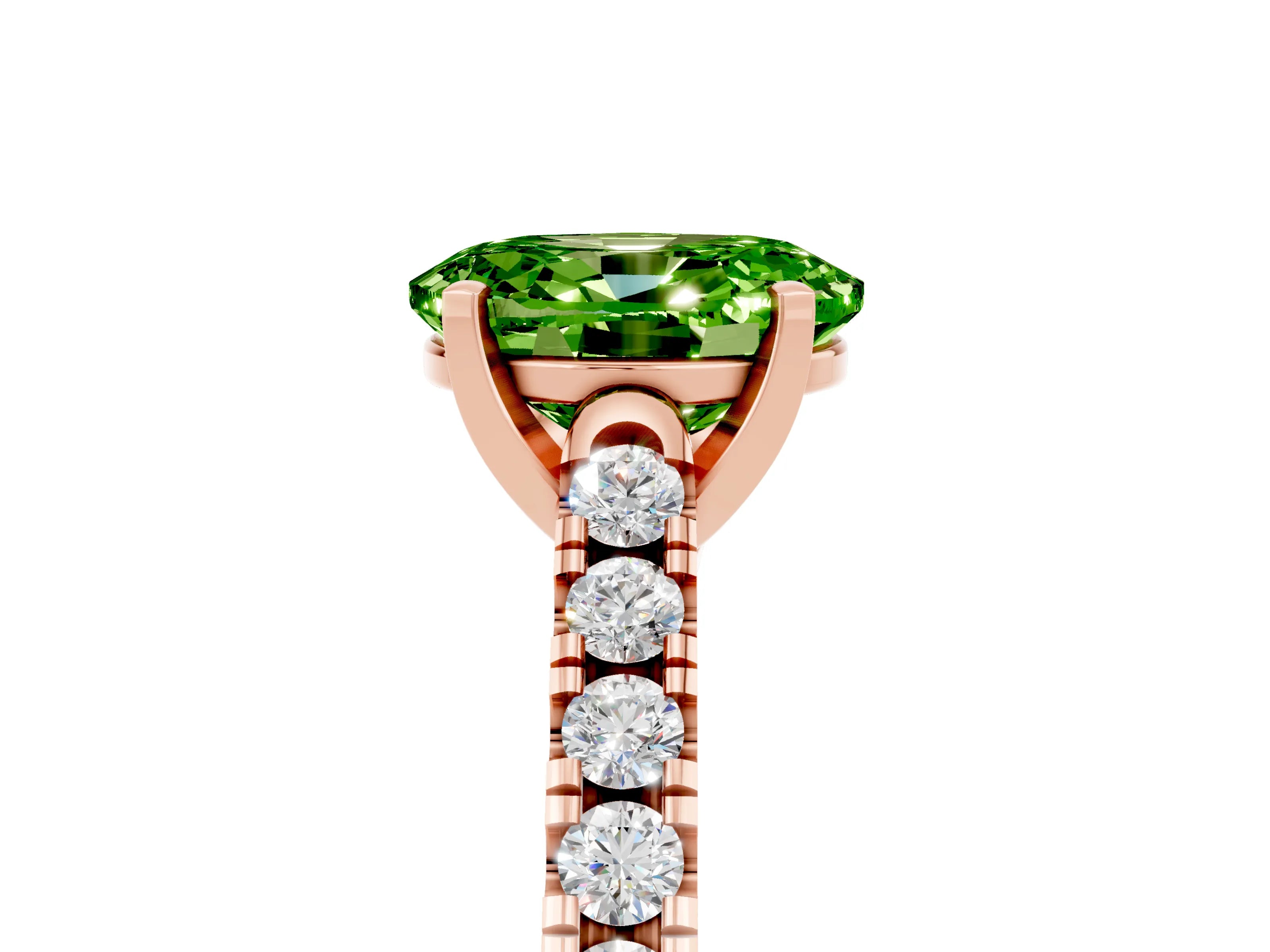 Rose gold {shape_name} Peridot Solitaire Ring with Pavé Band and Four-Prong Setting_5