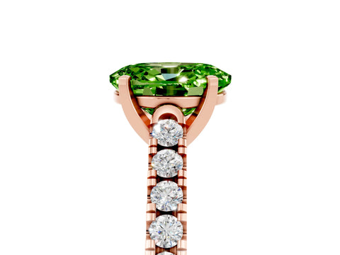 Rose gold {shape_name} Peridot Solitaire Ring with Pavé Band and Four-Prong Setting_5