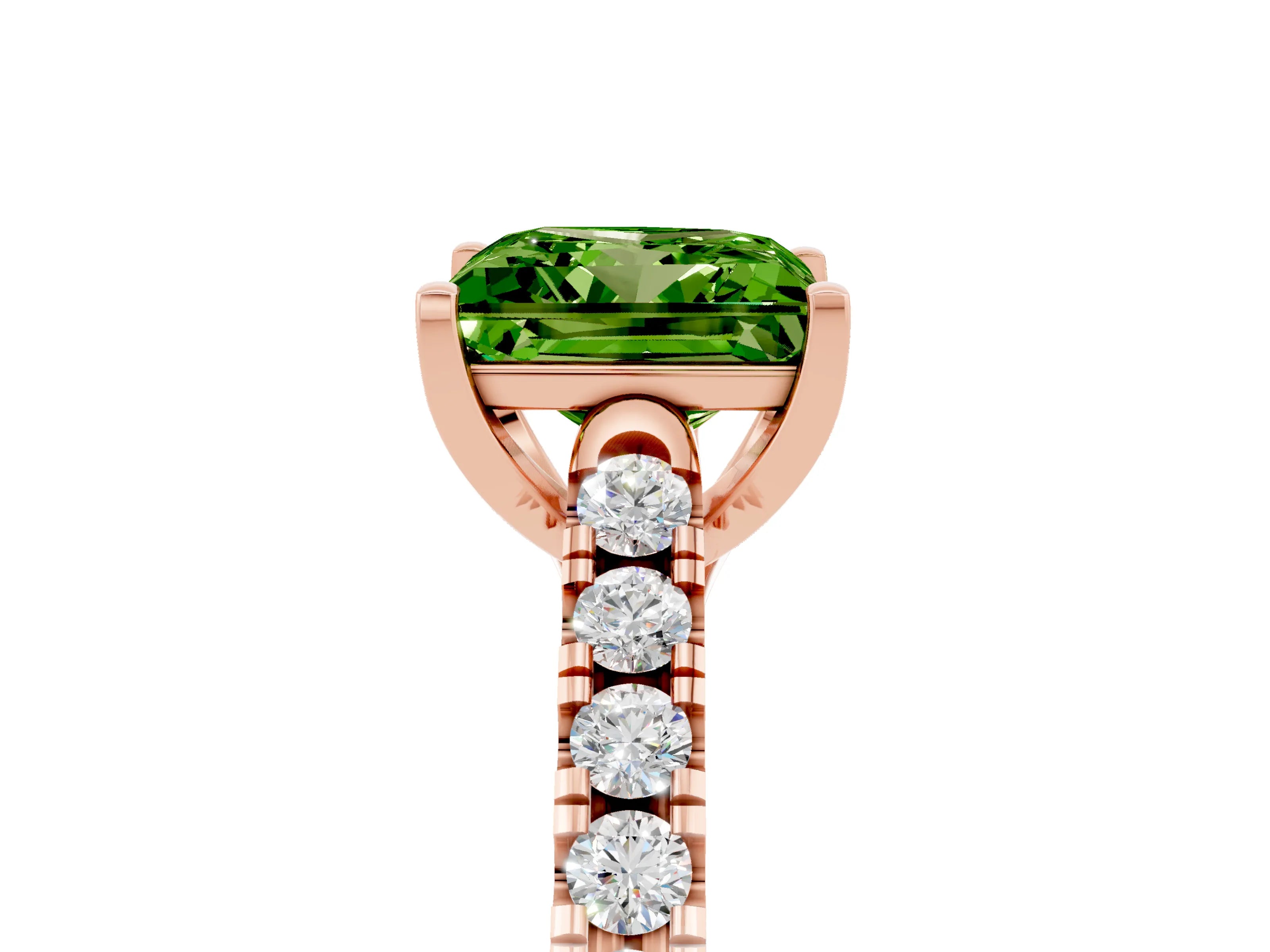 Rose gold {shape_name} Peridot Solitaire Ring with Pavé Band and Four-Prong Setting_5