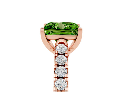 Rose gold {shape_name} Peridot Solitaire Ring with Pavé Band and Four-Prong Setting_5