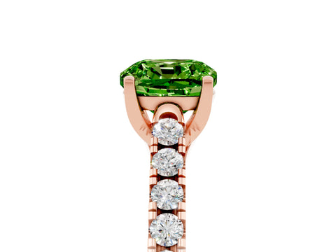 Rose gold {shape_name} Peridot Solitaire Ring with Pavé Band and Four-Prong Setting_5