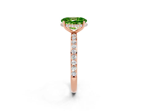 Rose gold {shape_name} Peridot Solitaire Ring with Pavé Band and Hidden Halo_2