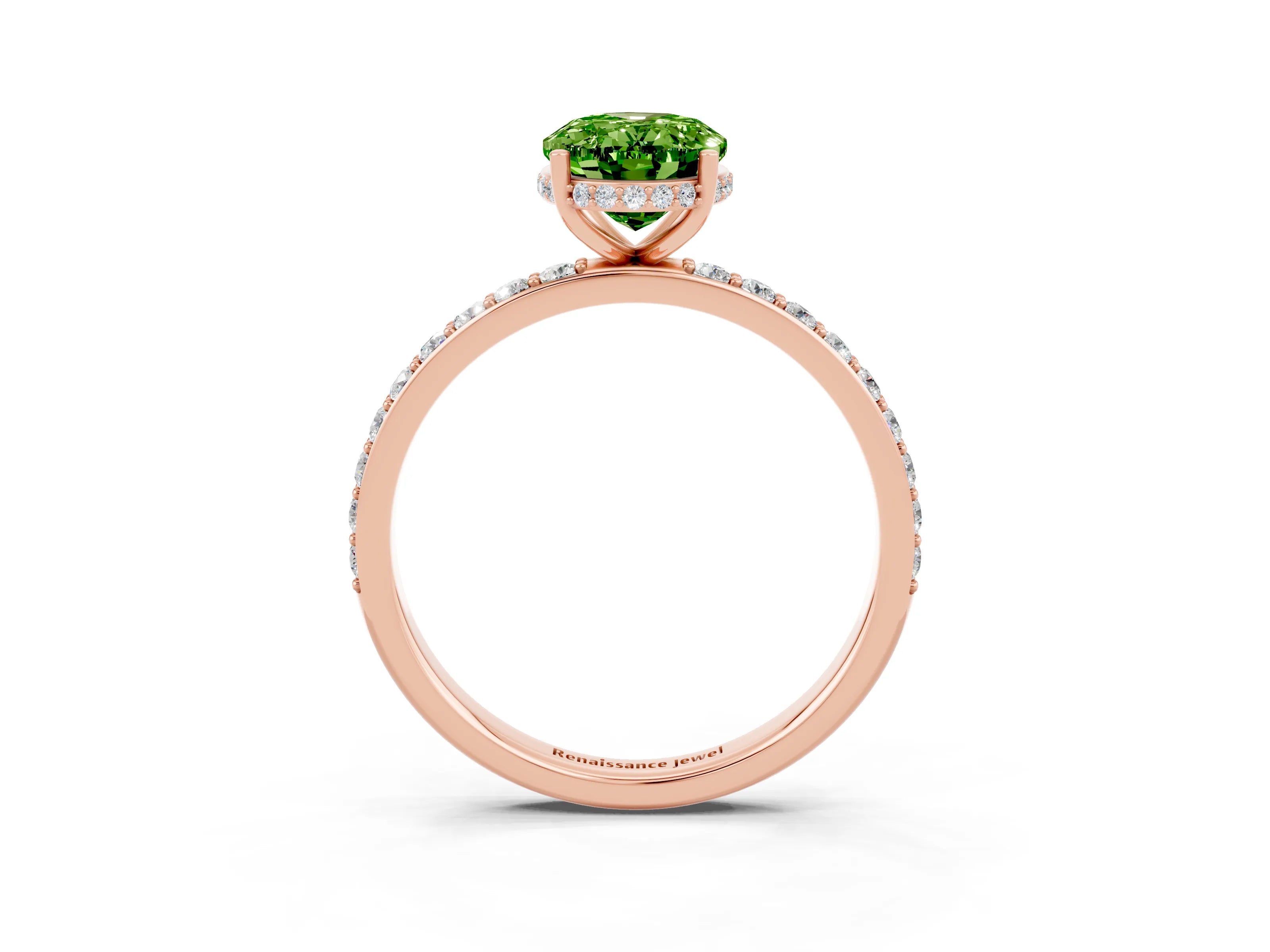 Rose gold {shape_name} Peridot Solitaire Ring with Pavé Band and Hidden Halo_3