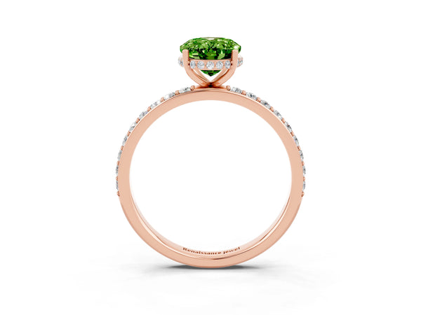 Rose gold Oval Cut Peridot Solitaire Ring with Pavé Band and Hidden Halo