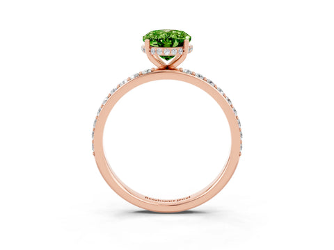 Rose gold {shape_name} Peridot Solitaire Ring with Pavé Band and Hidden Halo_3
