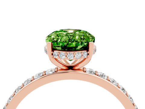Rose gold {shape_name} Peridot Solitaire Ring with Pavé Band and Hidden Halo_4