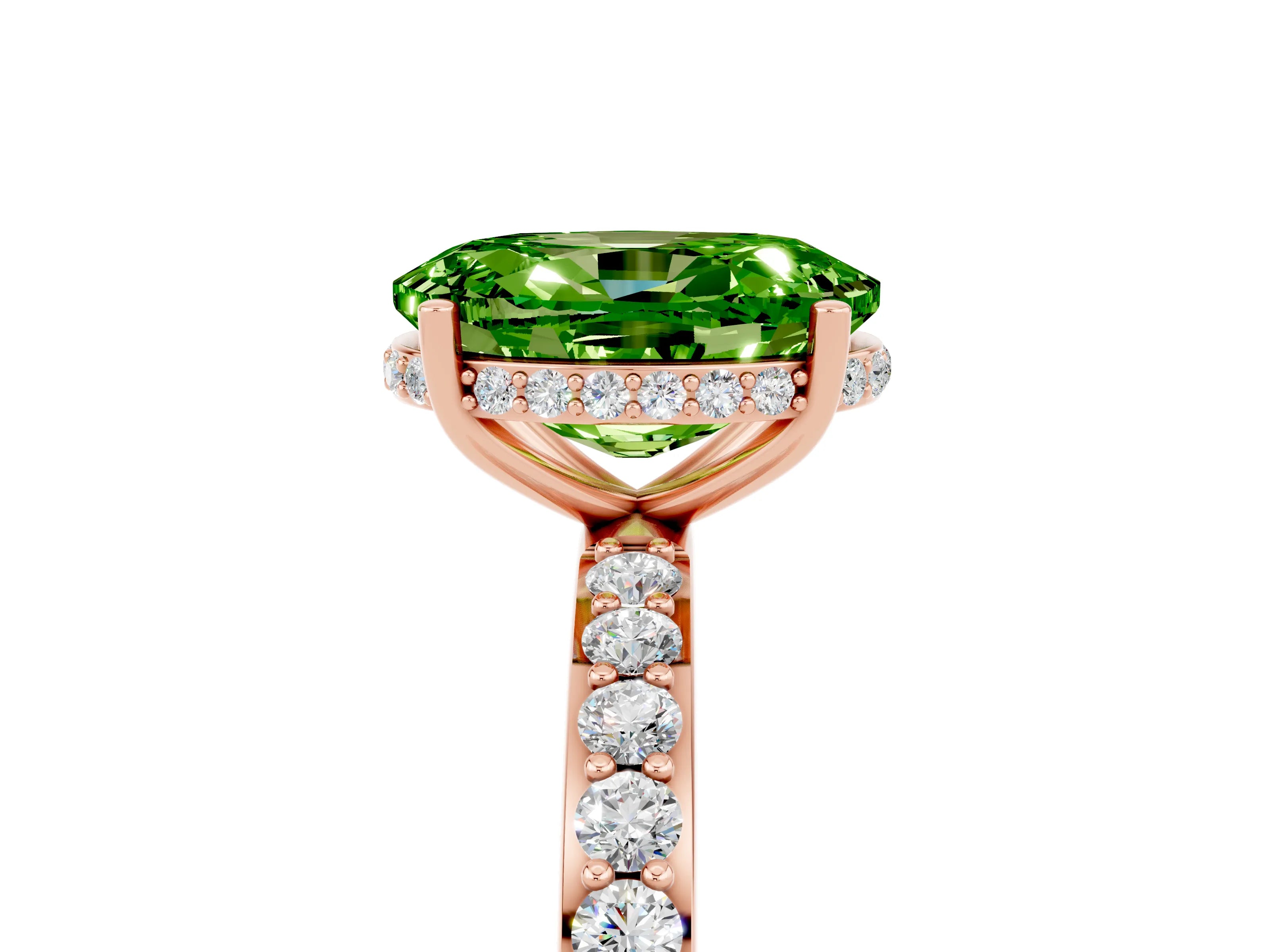 Rose gold {shape_name} Peridot Solitaire Ring with Pavé Band and Hidden Halo_5
