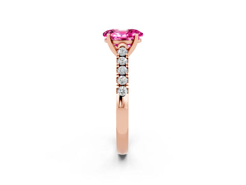 Rose gold {shape_name} Pink Sapphire Solitaire Ring with Pavé Band and Four-Prong Setting_2