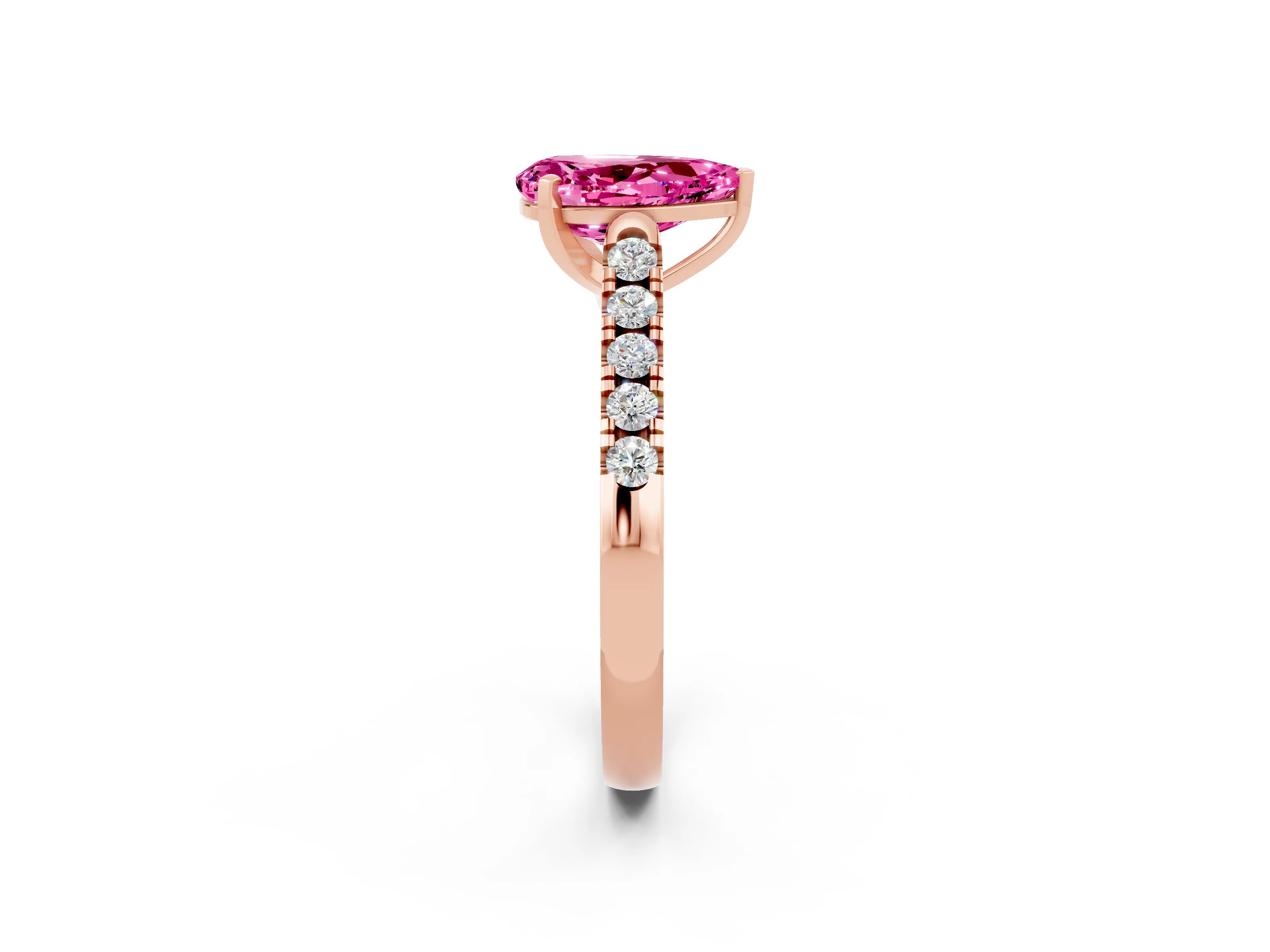 Rose gold {shape_name} Pink Sapphire Solitaire Ring with Pavé Band and Four-Prong Setting_2